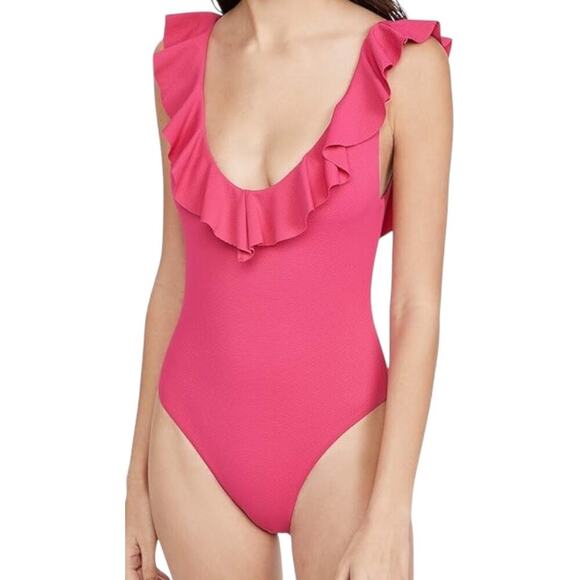 Eberjey Loreta One-Piece Textured Ruffled Swimsuit – Beetroot Pink ~ NEW/NWT!! - Picture 2 of 15